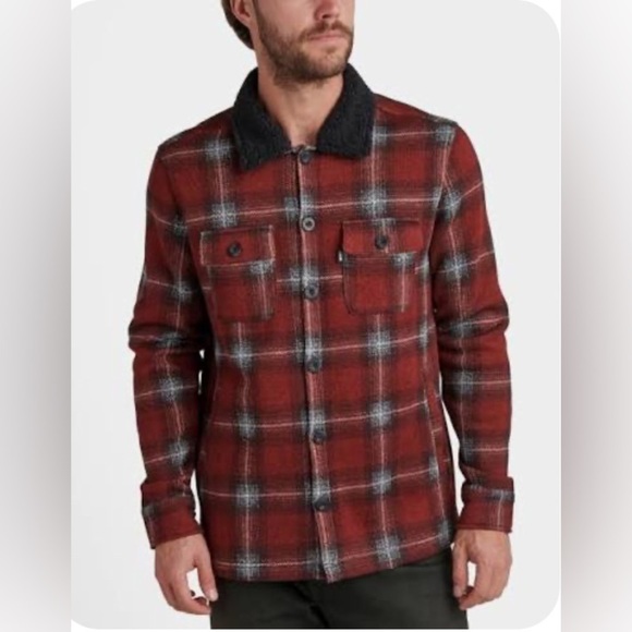Reef Men's Kerney Jacket - red/black plaid / Sherpa collar - size S - Picture 1 of 9